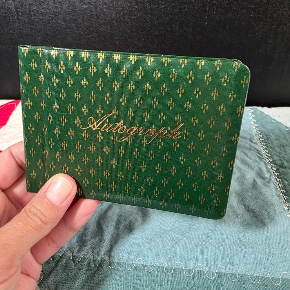 Vintage Small School Autograph‎ Book Memory Journal Green Gold Japan Unused